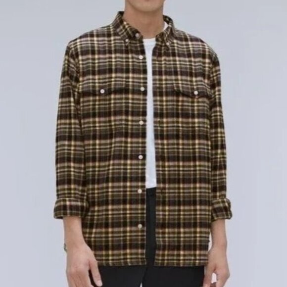 NWT Everlane Men's Sz M Brushed Flannel Shirt Slim Black Beech Plaid Button Down - Picture 1 of 10